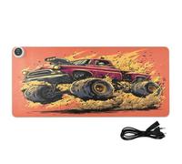 Monster Truck Orange Pattern Heated Desk Mat Large Heated Non-Slip Desk Pad with 3 Heating Levels PU Leather Desktop Protector and Blotter for Home Decor, 31.5x13in