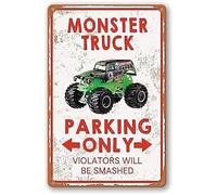 Monster Truck Room Decor for Boys Jam Bedroom Parking Only Violators Will Be Smashed Wall Door Metal Poster Home Bar Kitchen Coffee Man Cave Garage Wall Decor Art Tin Sign 8x12 Inch