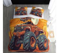 Monster Truck Single Duvet Cover Set - Car Bedding Set - Reversible Quilt Cover & 1 Pillowcases with Zipper and Ties, Ultra Soft and Non Iron Brushed Microfibre Bed Set 135 x 200cm H-8&-236