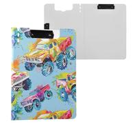 Monster Truck Splash Watercolor Clipboard a4 Clip Board Foldover Document Folder Files for Paperwork with Clips Lightweight Plastic
