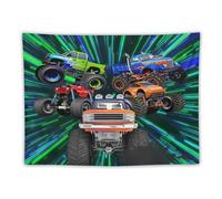 Monster Truck Tapestry Cool 3D Light and Flame Cartoon Bigfoot Car Aesthetic Tapestries for Boys Kids Bedroom Dorm Living Room Decor 30x30in
