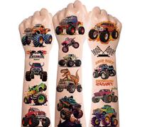 Monster Truck Tattoos, 8 Sheets Off Road Trucks Temporary Tattoos for Kids, Car Transfer Waterproof Children Tattoos, Car Theme Birthday Party Bags Fillers Gifts