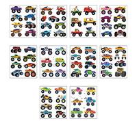 Monster Truck Temporary Tattoos for Kids - 10 Sheets of Waterproof Car Stickers - Party Bag Filler