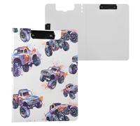 Monster Truck White Clipboard a4 Clip Board Foldover Document Folder Files for Paperwork with Clips Lightweight Plastic
