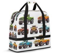 Monster Trucks Cartoon Travel Duffle Bag for Women Men Weekend Overnight Bags Foldable Wet Seperated 47 L Tote Bag for Sports Gym Yoga