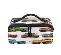 Monster Trucks Cartoon Travel Makeup Bag Portable Waterproof Pouch Open Flat Toiletry Bags Toiletries Cosmetics Traveling Organizer for Women Men