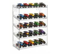 Monster Trucks Display Case, 5-Tier Clear Organizer for 1:64 Toy Trucks | Holds up to 25 diecast trucks in a 14.2 x 13.8 x 4 in clear acrylic storage case for wall mount or desktop shelf