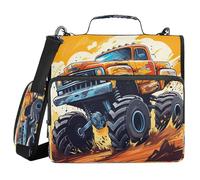 Monster Trucks Orange Zipper Binder Bag 3 Ring File Folder Large Zippered Binder Document Organizer with Shoulder Strap Fits Laptop for Adult Outdoor Work Office Supplies