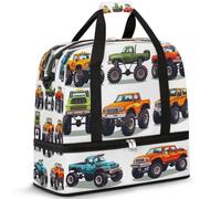 Monster Trucks Print Travel Duffle Bag for Women Men Weekend Overnight Bags Foldable Wet Seperated 47 L Tote Bag for Sports Gym Yoga