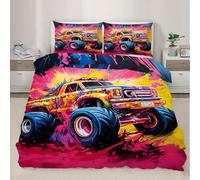 Monster Trucks Single Size Bedding Set Colorful Cars Duvet Cover Set 3 Piece Street Art Printed Comforter Cover Set for Teens Kids Boys Girls (Single)