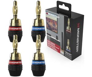 Monster XP QuickLock Self-Crimping Banana Plugs for Speaker Wire with 24K Gold Contacts - 2 Pair (4 Total), Ideal for Home Theatre & Home Audio Speakers