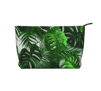 Monstera Banana Palm Leaves Printed Corduroy Makeup Bag for Women Cute Make up Bag Travel Cosmetic Bag with Wristlet
