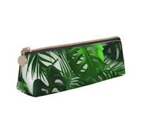 Monstera Banana Palm Leaves Printed Zipper Pencil Case Cute Stationery Organizer PVC Leather Triangle Makeup Bag Pen Pouch