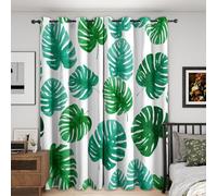 Monstera Blackout Curtains, 52x96, Botanical Green Leaf Curtains for Bedroom Livingroom, Thermal Eyelet Curtains & Drapes 96 Drop, Window Treatments, 2 Panels M&1092