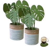 Monstera Coaster - 3D Printed Green Leaf Plant Coasters (2pcs), Tropical Home Decor