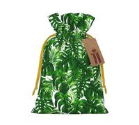 Monstera Deliciosa Banana Palm Linen Drawstring Gift Bag Xmas Party Candy Bag Reusable Storage Pouches