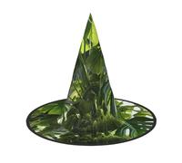 Monstera Deliciosa Banana Palm Print Carnival Halloween Witch Hat Costume Accessory Foldable Cap Party Masquerade Decor