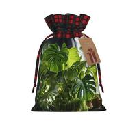 Monstera Deliciosa Banana Palm Print Christmas Burlap Gift Bags With Drawstrings Goodie Bags Storage Party Supplies