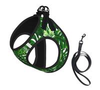 Monstera Deliciosa Banana Palm Print Harness Leash Set For Cats And Dogs, Reflective Adjustable, Soft Breathable Mesh Vest With Escape-Proof Lead, For Small Pets And Kitten Puppies