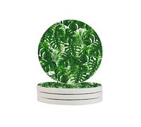 Monstera Deliciosa Banana Palm Print Round Diatomite Coasters (Multipack), Fast-Drying, Drink Coasters For Multipurpose Use