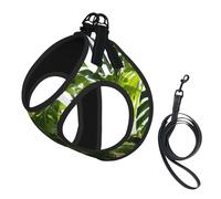 Monstera Deliciosa Banana Palm Print Small Dog Harness with Leash Set, No Escape Easy Walk Puppy Harnesses for Training Walking