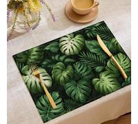 Monstera Deliciosa Jungle Placemats Set of 8, 45x30cm Tropical Rainforest Style Washable Placemats for Kitchen Table Party Decor, Dark Green