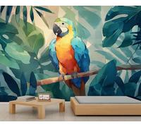 Monstera Deliciosa Parrot Wallpaper, Banana Leaf Macaw Office Wallpaper, Watercolor Tropical Rainforest Natural Jungle Wall Mural Kids for Bedroom Living Room Decor 500 X 300 cm