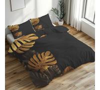 Monstera Duvet Cover Emperor, Plant Gold Leaf Bedding Set 3 Piece Soft Microfiber Quilt Cover Reversible Duvet Sets with 2 Pillows Zipper Closure L-76