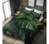 Monstera Duvet Cover Sets Double Bedding 3 Piece, Modern Tropical Leaf Green Pattern Reversible Quilt Cover & 2 Pillowcases, Soft Microfiber, Zip, Bedroom Decor & Gifts(RU205)
