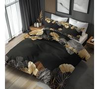 Monstera Duvet Cover Sets Single Gold Black Leaf Bedding Duvet Cover Sets 3 Piece, Monstera Bedroom Decor Bed Set & Gift Super Soft Microfibre With 1 Pillowcase, No Comforter, LS7243