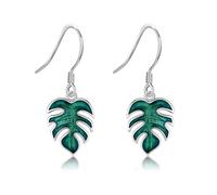 Monstera Earrings S925 Sterling Silver Green Palm Leaf Earrings Tropical Earrings Monstera Jewellery Women