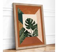 Monstera in Geometry Botanical Framed Wall Art Print A3 (42×29.7cm) Oak, Wall Decor for Living Room, Bedroom, Office & Home, Ready to Hang, Art Gift