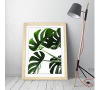 Monstera Leaf 5 Green Framed Wall Art Picture Print - A3 - Light Oak Frame