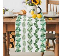Monstera Leaf Green Stripes Table Runner 72 Inches Long, Watercolor Tropical Leaves Washable Table Runners Heat-Insulation Kitchen Dining Table Decorations for Home Party Decor 13x72in