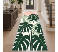 Monstera Leaf Hallway Runner Rug 60x220, Tropical Plant Runners Washable | Green Leaves Pattern Carpet Runners Low Pile Non Slip for Entryway Kitchen Laundry Room Living Room Bedroom, qD247