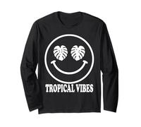 Monstera Leaf Happy Face Tropical Plant Lover Smile Design Long Sleeve T-Shirt