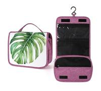 Monstera Leaf Soft Watercolor Travel Toiletry Bag for Women,Hanging Makeup Organizer with Hook for Shampoo