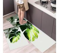 Monstera Leaves Kitchen Rug Set, 2 Pieces Non Slip and Anti Fatigue Minimalism Kitchen Mat Set, Washable Floor Mat, Green Standing Mats for Hallway Bedroom Entrance 40x60cm+40x120cm