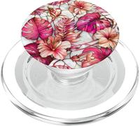 Monstera Leaves Pink Botanical Hibiscus Stained Glass Plant PopSockets PopGrip for MagSafe