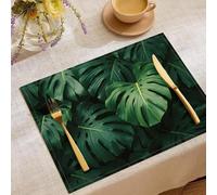 Monstera Leaves Placemats Set of 4 45x30cm, Realistic Tropical Plant Placemats and Coasters, Dark Green Table Mats Washable Soft Heat Resistant Place Mats for Kitchen Dining Room Table Mat Home Decor