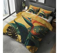 Monstera leaves Super King Duvet Cover Microfiber Bedding Yellow
