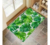 Monstera Leaves Washable Door Mats Indoor, Tropical Plants Mat Absorbent Non-Slip Low Profile Doormat For Entrance, Inside, Kitchen, Front Back Door, Pets Dogs- 60 X 90 Cm, Emerald Green
