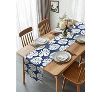 Monstera Navy Blue Leaves Table Runner 108 Inches Long, Summer Tropical Botanical Washable Table Runners Heat-Insulation Kitchen Dining Table Decorations for Home Party Decor 13x108in