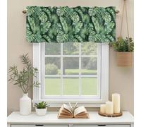 Monstera Palm Leaf Valances for Windows, Summer Green Plant Botanical Nordic Art Rod Pocket Valance Short Window Treatments Curtains for Kitchen Bathroom Bedroom Decor, 60 x 18 Inches