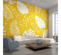 Monstera Photo Wallpaper for Bedroom, Tropical Plant Leaves Wall Mural for Living Room, Yellow Wallpaper 300x210 Nonwoven Wall Paper Home Decor W&57