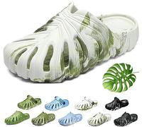 Monstera Slippers, Monstera EVA Thick Sole Pillow Slippers, Non Slip Quick Drying Breathable Beach Monstera Slides, (White A, Adult, Men, 7.5, Numeric Range, UK Footwear Size System, 8, Medium)