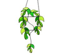 Monstera Stained Glass Window Hanging Green Plant Suncatcher, Handcrafted Real Stained Glass Sun Catcher Window Wall Decor for Home Indoor Outdoor, Plant Lover Gifts