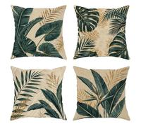 Monstera Throw Pillow Covers Set of 4, Tropical Botanical Palm Fern Summer Green with Hidden Zipper Cover Decorative Pillows for Living Room Bed Office Sofa Chair Decor 22x22 Inch