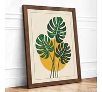 Monstera Trio Botanical Framed Wall Art Print A1 (84.1×59.4cm) Walnut, Wall Decor for Living Room, Bedroom, Office & Home, Ready to Hang, Art Gift