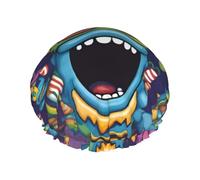 MonsterMash Print Shower Cap â€“ Double Layer Bath Hair Cap with Elastic Band Lining, Ideal for Home Spa, Hotel, and Travel